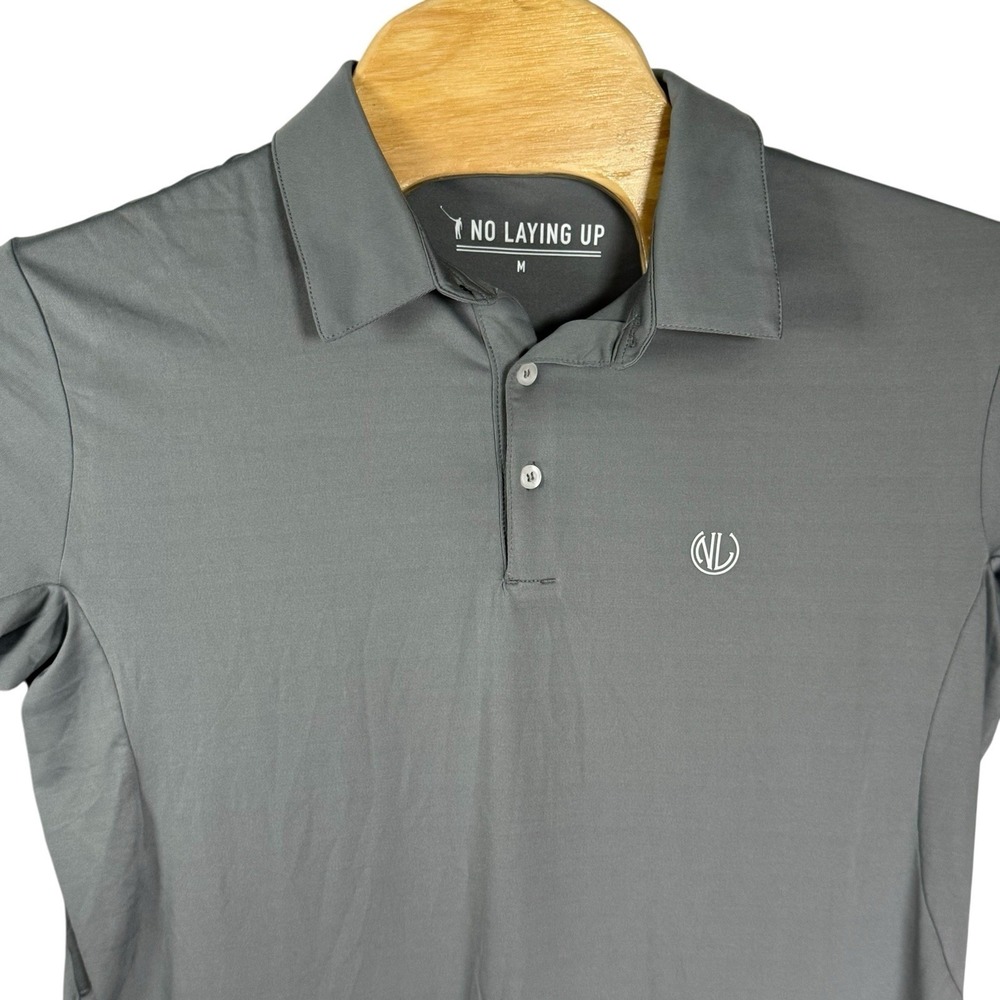 No Laying Up Men Medium Gray Polyester/Spandex Long Sleeve Collared Golf Polo